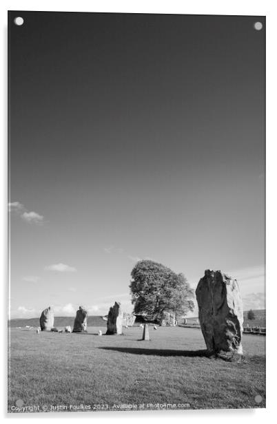 Avebury Stone Circle, in black and white Acrylic by Justin Foulkes