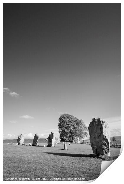 Avebury Stone Circle, in black and white Print by Justin Foulkes
