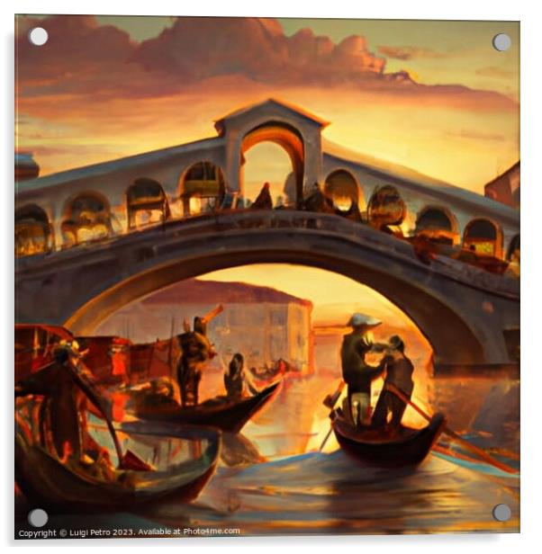 Iconic Rialto Bridge at Sunset Acrylic by Luigi Petro