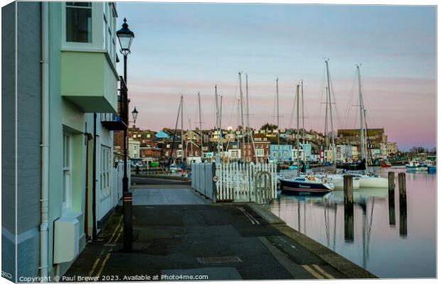 Weymouth Harbour at Moonset Canvas Print by Paul Brewer