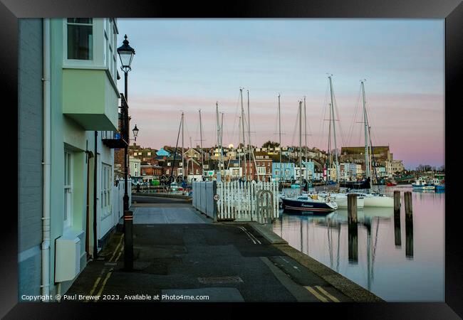 Weymouth Harbour at Moonset Framed Print by Paul Brewer