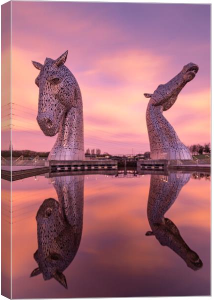 Fiery sunrise at the Kelpies Canvas Print by Kevin Winter