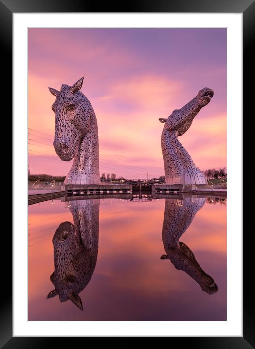 Fiery sunrise at the Kelpies Framed Mounted Print by Kevin Winter