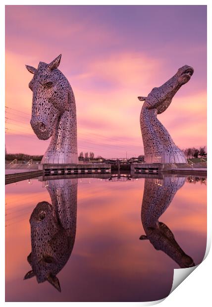 Fiery sunrise at the Kelpies Print by Kevin Winter