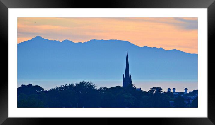 Rugged mountains on Arran and Ayr buildings Framed Mounted Print by Allan Durward Photography