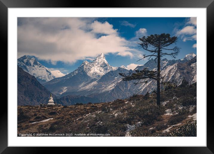 Tall tree and Mountain Peak Framed Mounted Print by Matthew McCormack