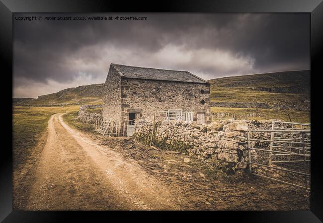 Yorkshire Dales barn on the Settle Loop above Lang Framed Print by Peter Stuart