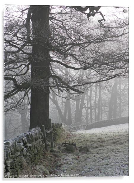 January frost in Haworth, West Yorkshire, England.  Acrylic by Ruth Parker