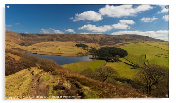 Kinder Reservoir from Middle Moor Acrylic by Alan Dunnett