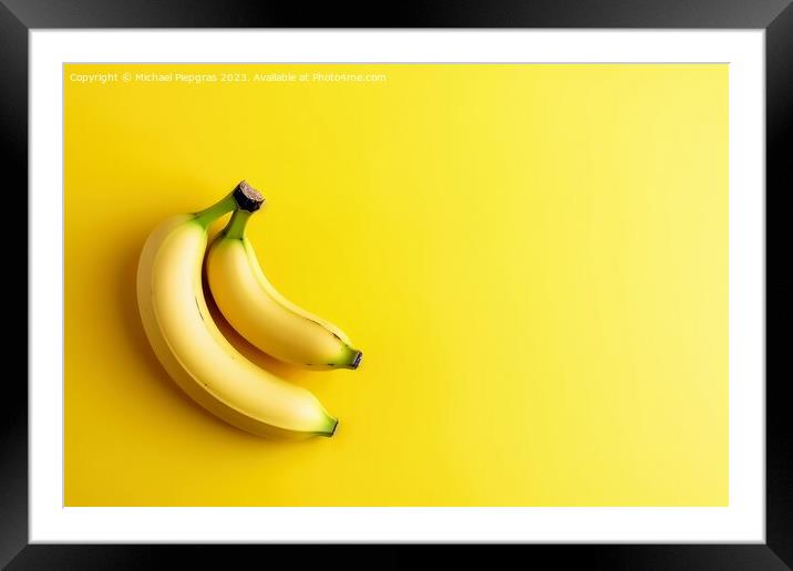Yellow banans with copy space created with generative AI technol Framed Mounted Print by Michael Piepgras