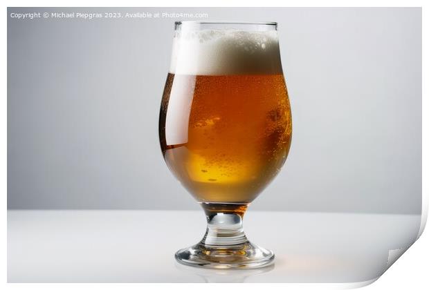 A big glass of beer on a white background created with generativ Print by Michael Piepgras