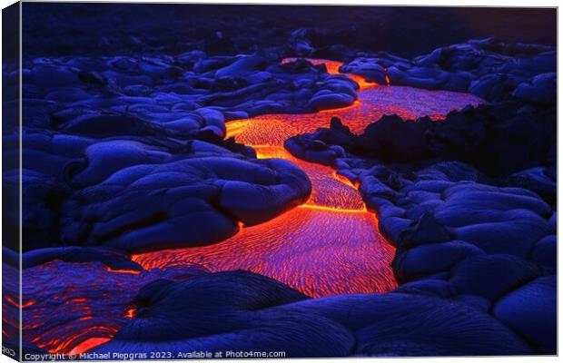 A luminous magma flow in a lava field created with generative AI Canvas Print by Michael Piepgras