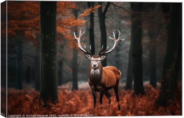 A majestic deer in front of a forest created with generative AI  Canvas Print by Michael Piepgras