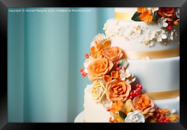 A multi-tiered wedding cake with lots of decoration created with Framed Print by Michael Piepgras