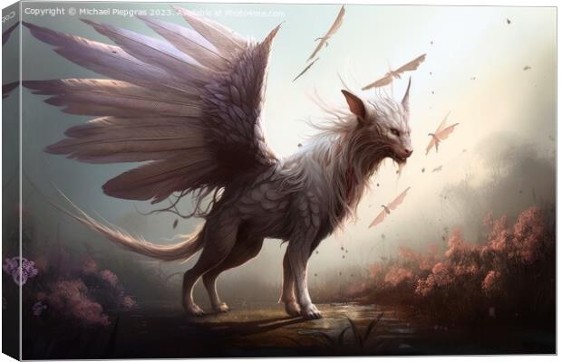 A mythical creature with wings created with generative AI techno Canvas Print by Michael Piepgras