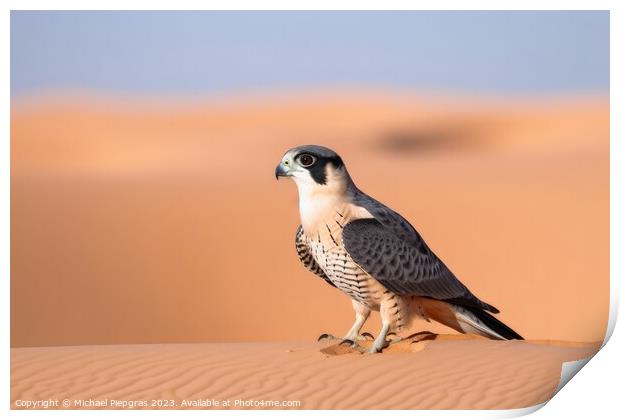 A wild falcon in a close up view created with generative AI tech Print by Michael Piepgras