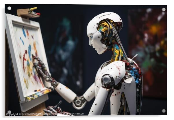 AI robot is painting an artwork created with generative AI techn Acrylic by Michael Piepgras
