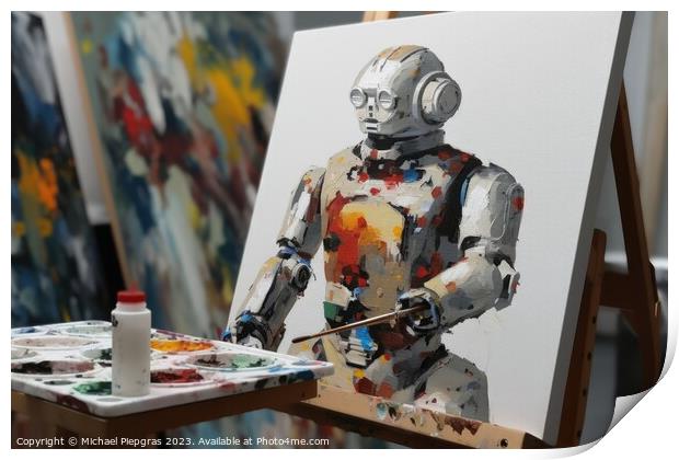 AI robot is painting an artwork created with generative AI techn Print by Michael Piepgras