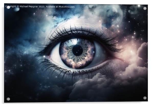 An eye made of clouds with a universe background  created with g Acrylic by Michael Piepgras