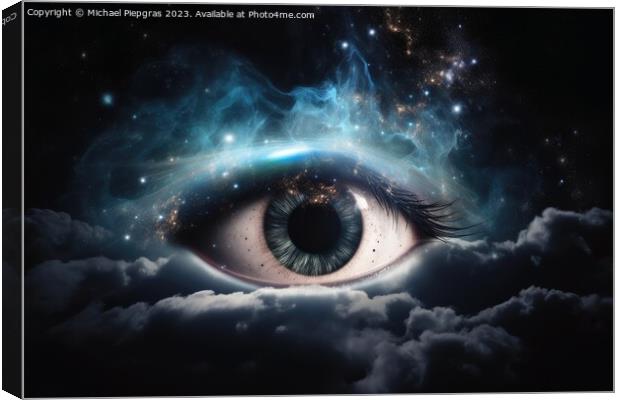 An eye made of clouds with a universe background  created with g Canvas Print by Michael Piepgras