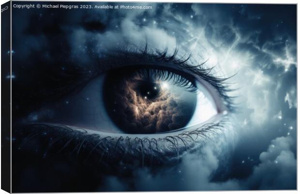 An eye made of clouds with a universe background  created with g Canvas Print by Michael Piepgras