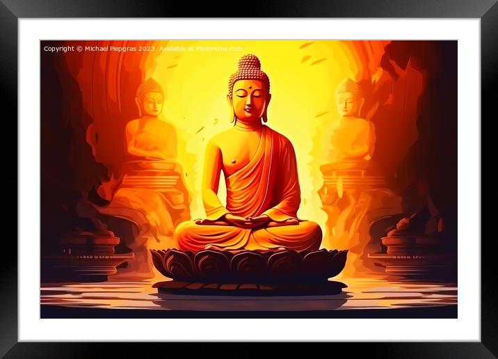 Buddism statue religion concept background created with generati Framed Mounted Print by Michael Piepgras