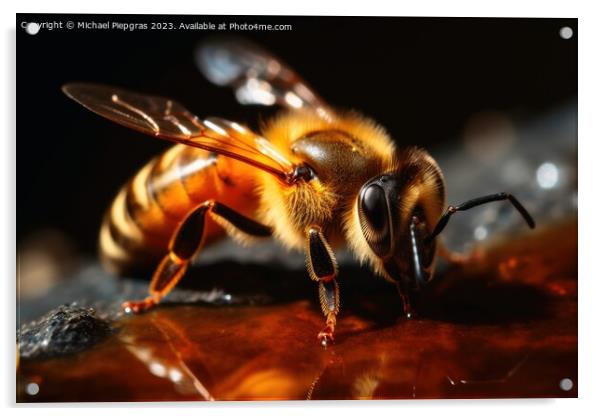 Close up of a bee on honey created with generative AI technology Acrylic by Michael Piepgras