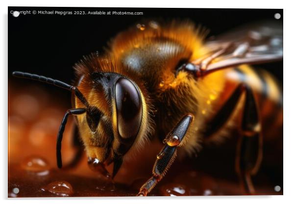 Close up of a bee on honey created with generative AI technology Acrylic by Michael Piepgras