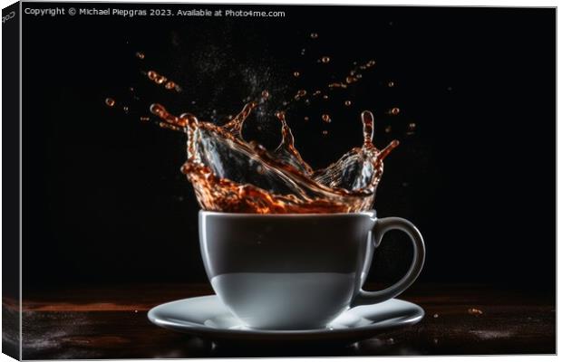 Coffee splashing in a coffee cup created with generative AI tech Canvas Print by Michael Piepgras