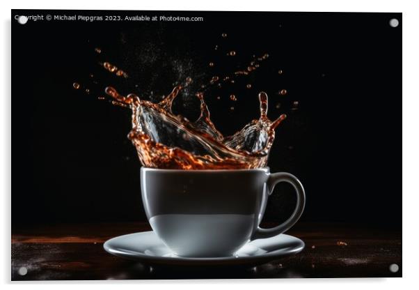 Coffee splashing in a coffee cup created with generative AI tech Acrylic by Michael Piepgras