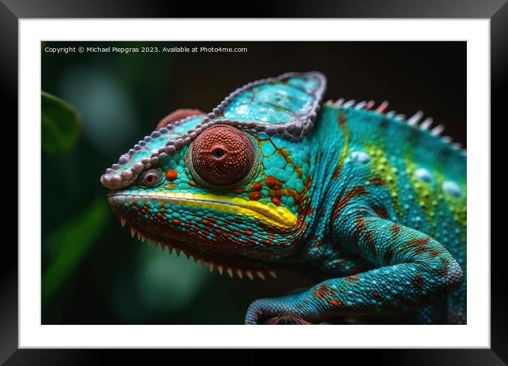 Colorful chameleon close up created with generative AI technolog Framed Mounted Print by Michael Piepgras