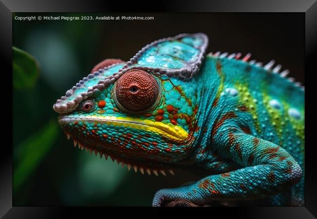 Colorful chameleon close up created with generative AI technolog Framed Print by Michael Piepgras