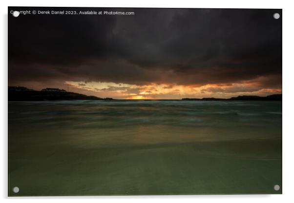 Golden Hour at Trearddur Beach Acrylic by Derek Daniel