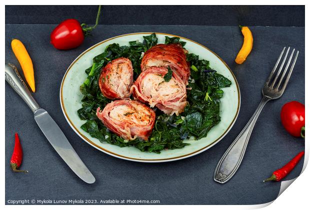 Chicken breasts roll and fried spinach. Print by Mykola Lunov Mykola