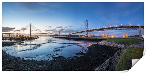 The Three Bridges from Port Edgar, South Queensferry Print by Fraser Duff