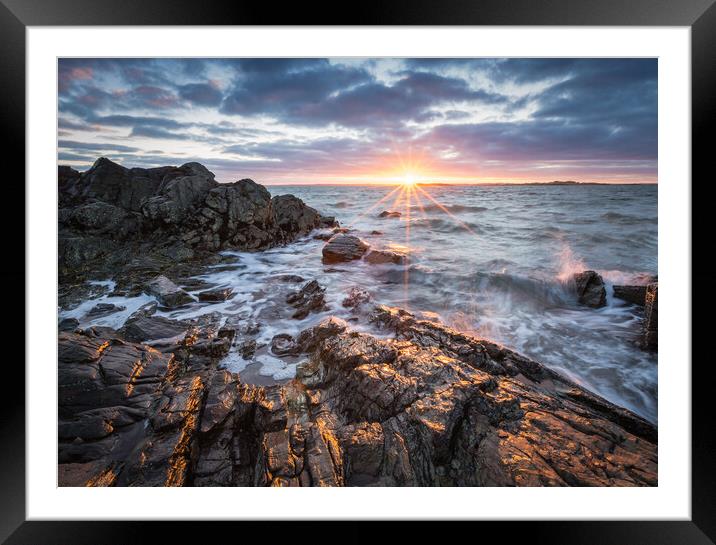 Breaking Waves at Sunset, Kirkcudbright, Scotland Framed Mounted Print by Fraser Duff