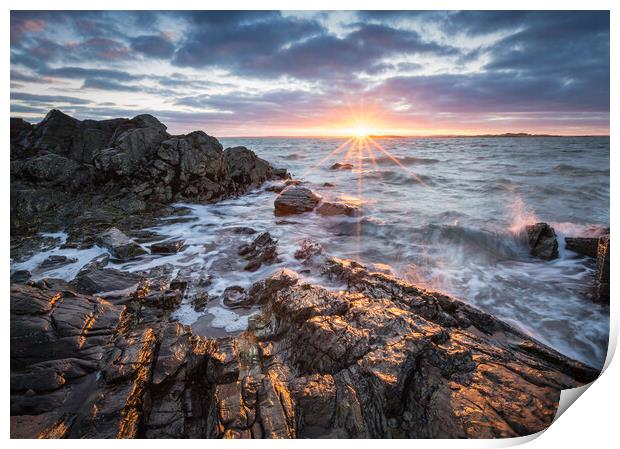 Breaking Waves at Sunset, Kirkcudbright, Scotland Print by Fraser Duff