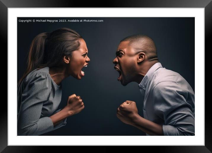 A man and a woman arguing created with generative AI technology. Framed Mounted Print by Michael Piepgras