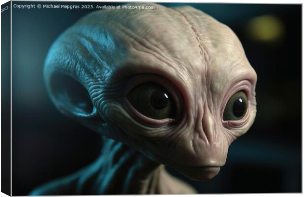 A photo realistic portrait of an alien created with generative A Canvas Print by Michael Piepgras