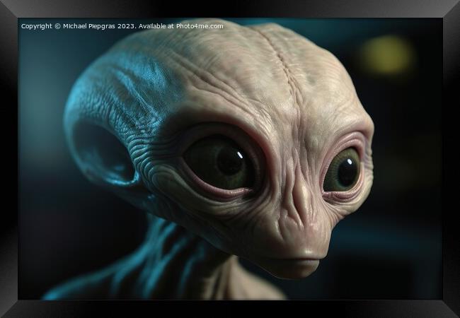 A photo realistic portrait of an alien created with generative A Framed Print by Michael Piepgras