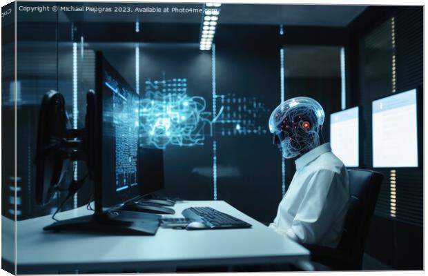 An office worker using artificial intelligence created with gene Canvas Print by Michael Piepgras