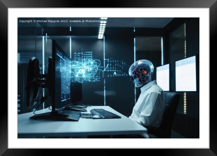 An office worker using artificial intelligence created with gene Framed Mounted Print by Michael Piepgras