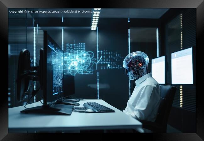 An office worker using artificial intelligence created with gene Framed Print by Michael Piepgras