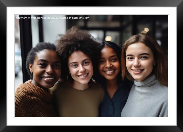Several young women close up created with generative AI technolo Framed Mounted Print by Michael Piepgras