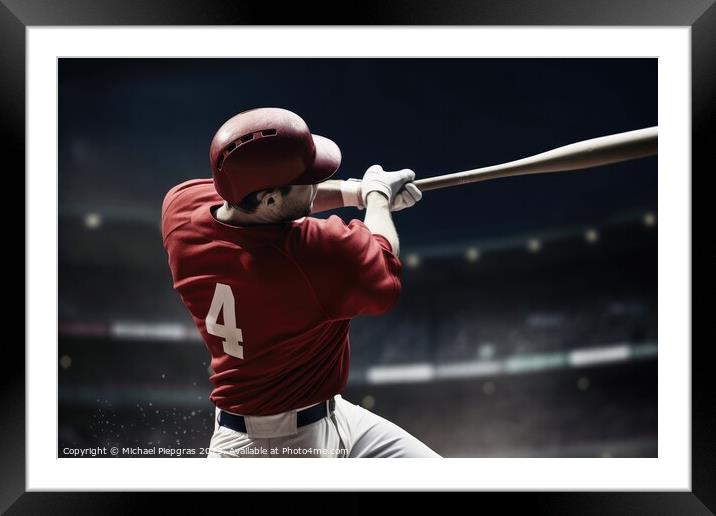 A Baseball player hitting a perfect home run created with genera Framed Mounted Print by Michael Piepgras