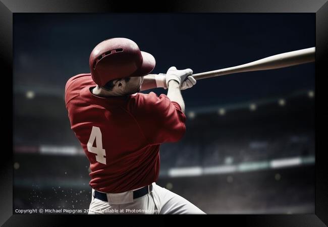 A Baseball player hitting a perfect home run created with genera Framed Print by Michael Piepgras