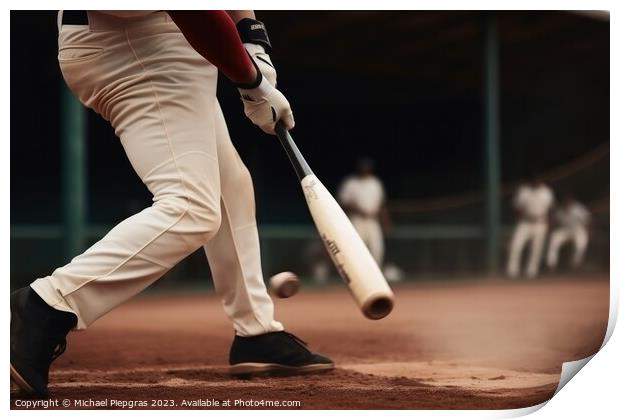 A Baseball player hitting a perfect home run created with genera Print by Michael Piepgras