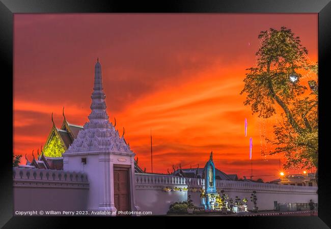 Sunset Gate Illuminated Grand Palace Bangkok Thail Framed Print by William Perry