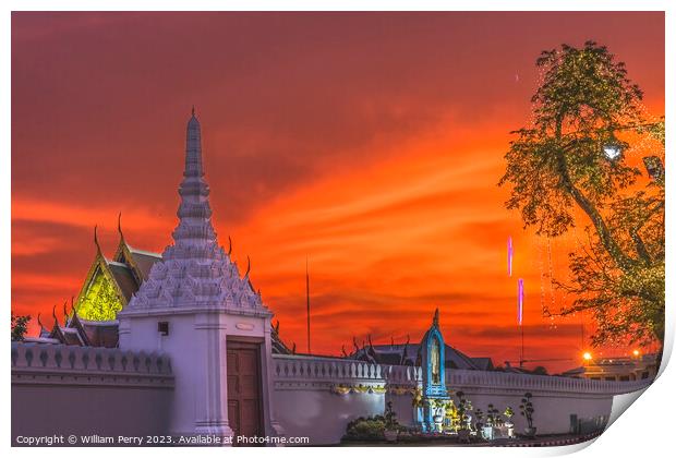 Sunset Gate Illuminated Grand Palace Bangkok Thail Print by William Perry