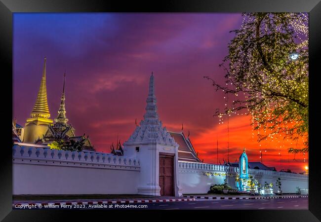 Sunset Gate Illuminated Grand Palace Bangkok Thail Framed Print by William Perry